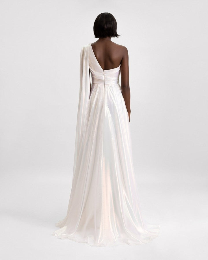 One - Shoulder Draped Chiffon Dress - Gemy Maalouf