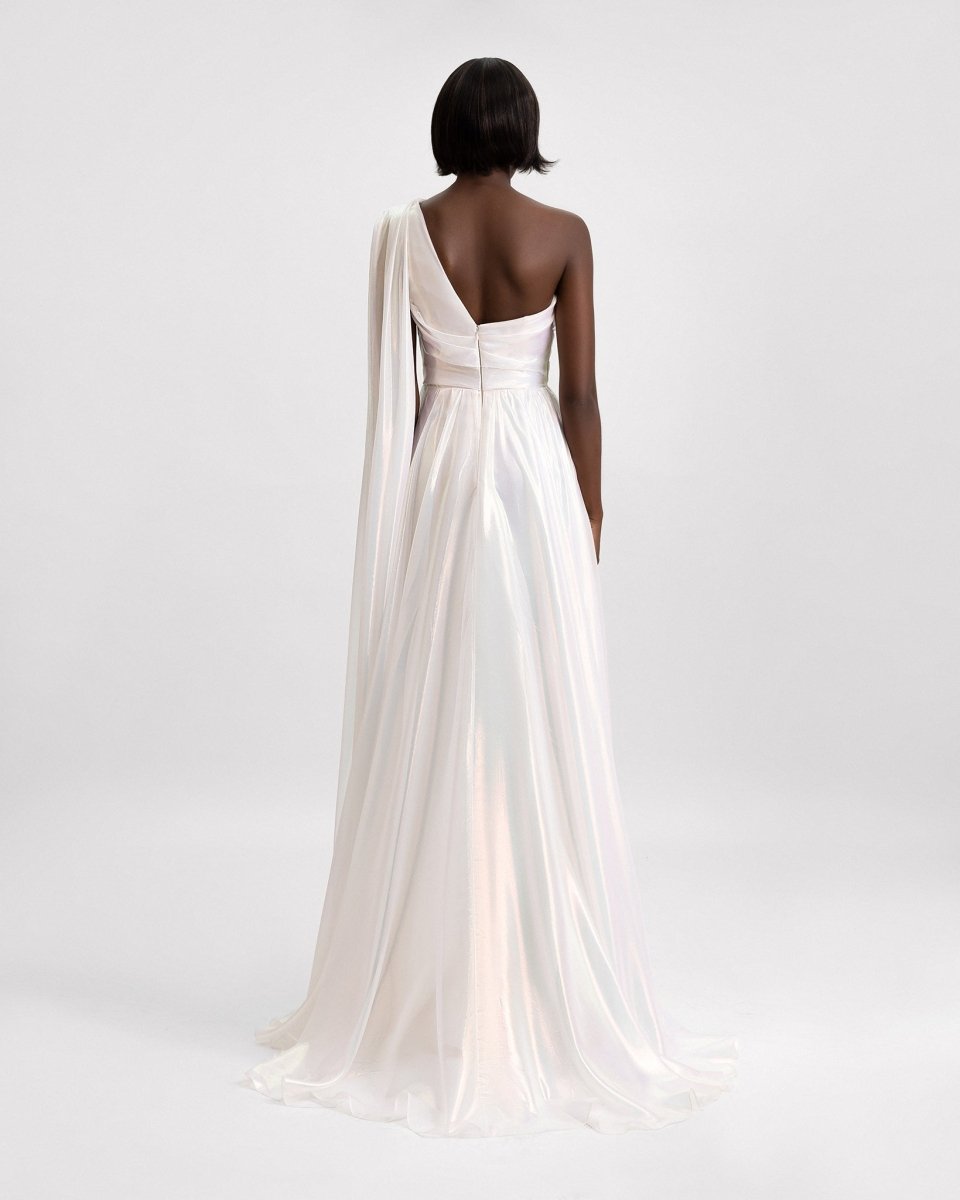One - Shoulder Draped Chiffon Dress - Gemy Maalouf