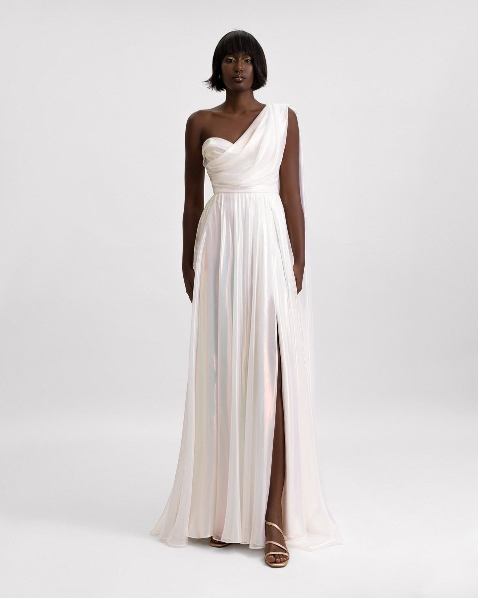 One - Shoulder Draped Chiffon Dress - Gemy Maalouf