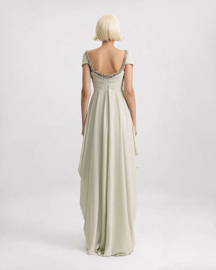 Beaded Neckline Long Dress - Gemy Maalouf