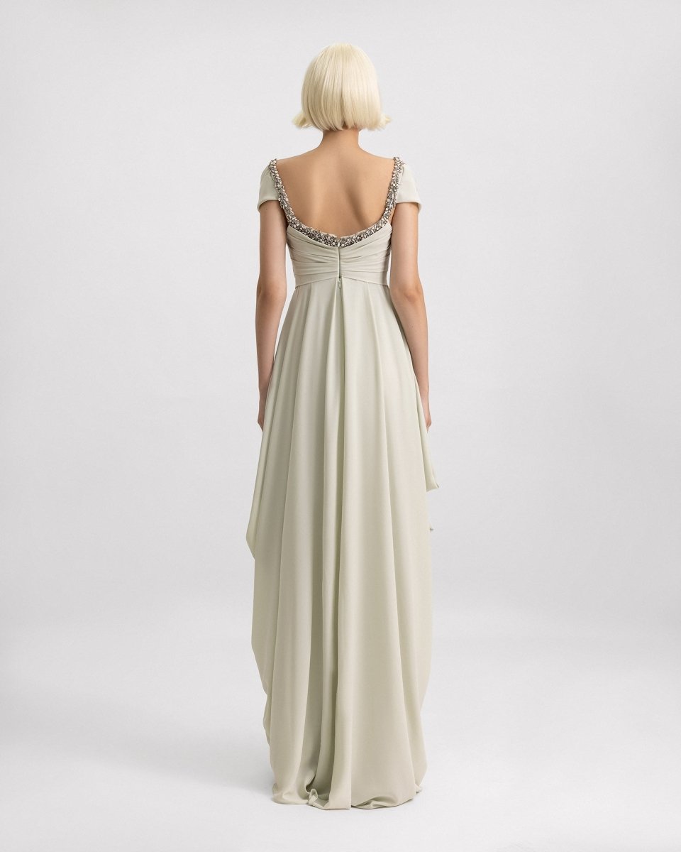 Beaded Neckline Long Dress - Gemy Maalouf