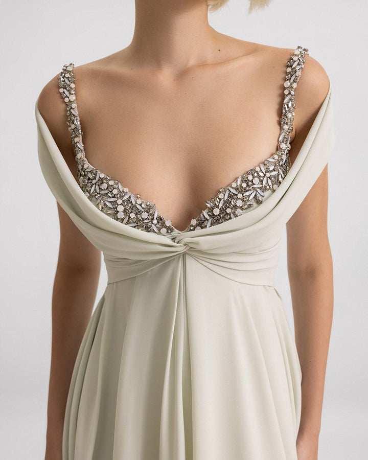 Beaded Neckline Long Dress - Gemy Maalouf
