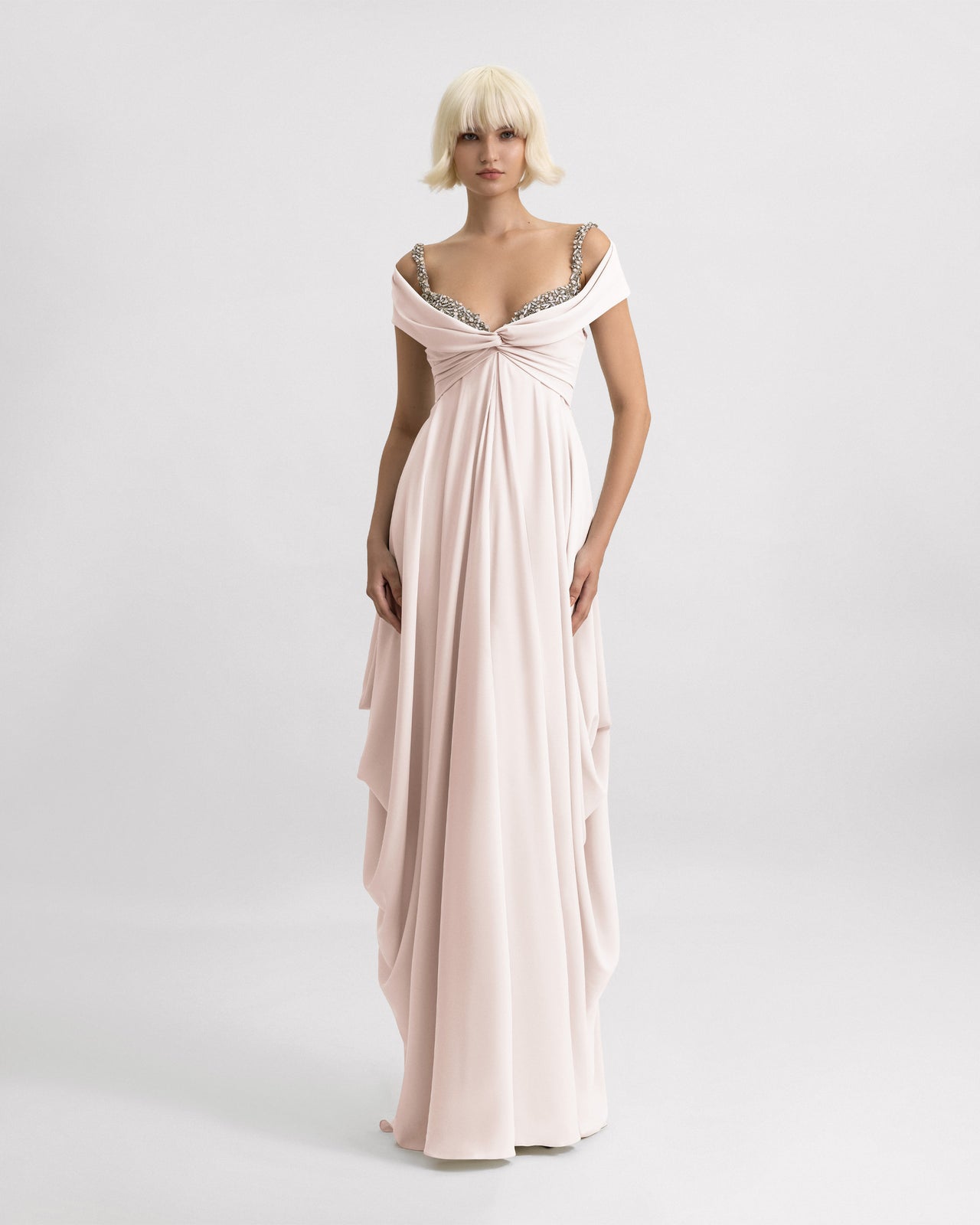 Beaded Neckline Long Dress