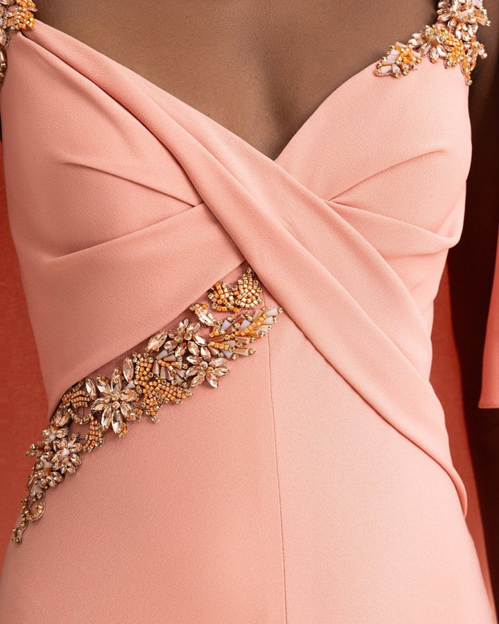 Slim - Cut Dress with Beaded Straps - Gemy Maalouf