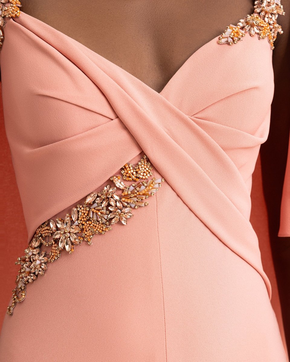 Slim - Cut Dress with Beaded Straps - Gemy Maalouf