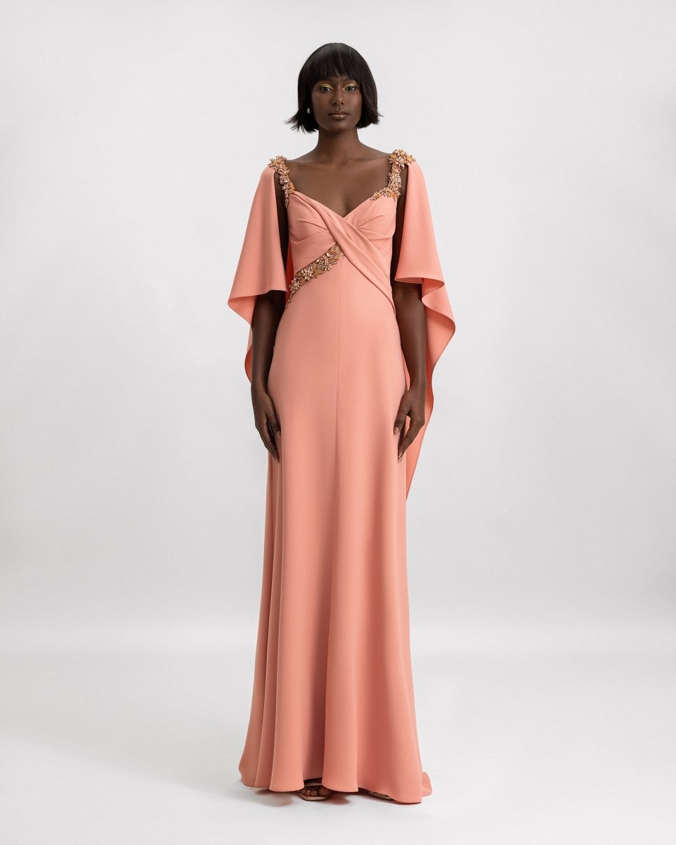 Slim - Cut Dress with Beaded Straps - Gemy Maalouf