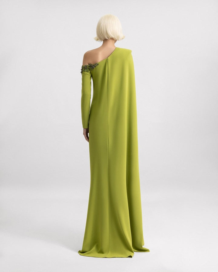One - Shoulder Dress with Beaded Neckline - Gemy Maalouf