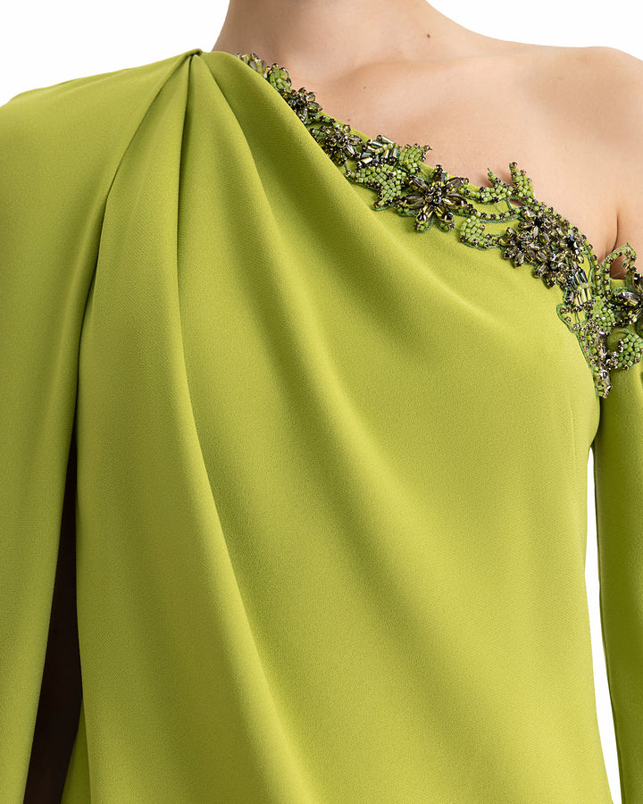 One-Shoulder Dress with Beaded Neckline