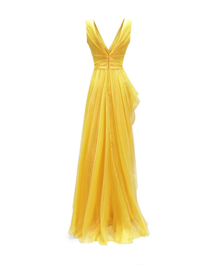 V - Neckline Draped Dress - Gemy Maalouf