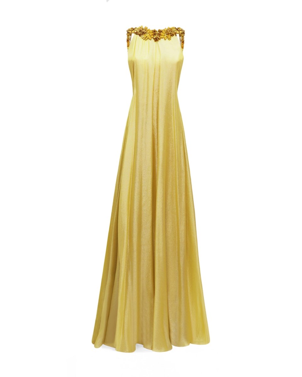 Gemy Maalouf - Gemy Maalouf | Evening Dresses | Beaded Strap Neckline Loose-Cut Dress - Gemy Maalouf - Gemy Maalouf | Evening Dresses | Beaded Strap Neckline Loose-Cut Dress -