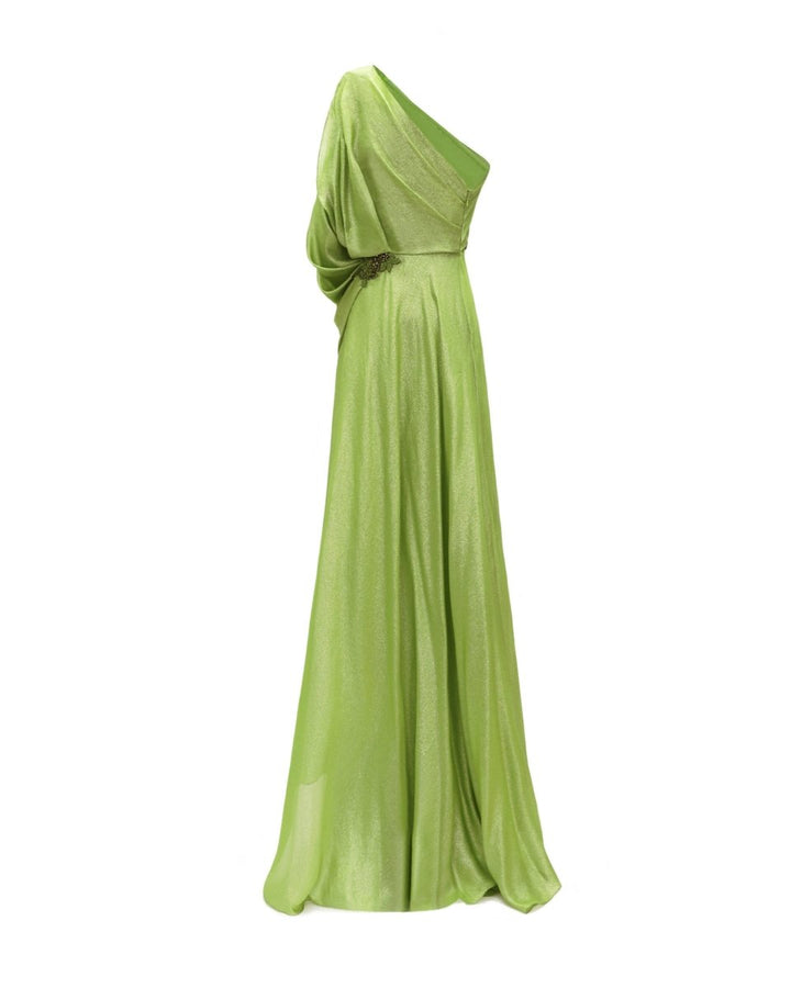 One - Shoulder Dress with Beaded Waistline - Gemy Maalouf