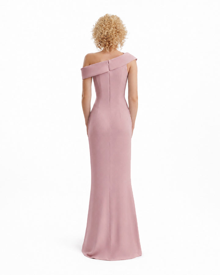 Folded Neck Asymmetrical Beaded Gown