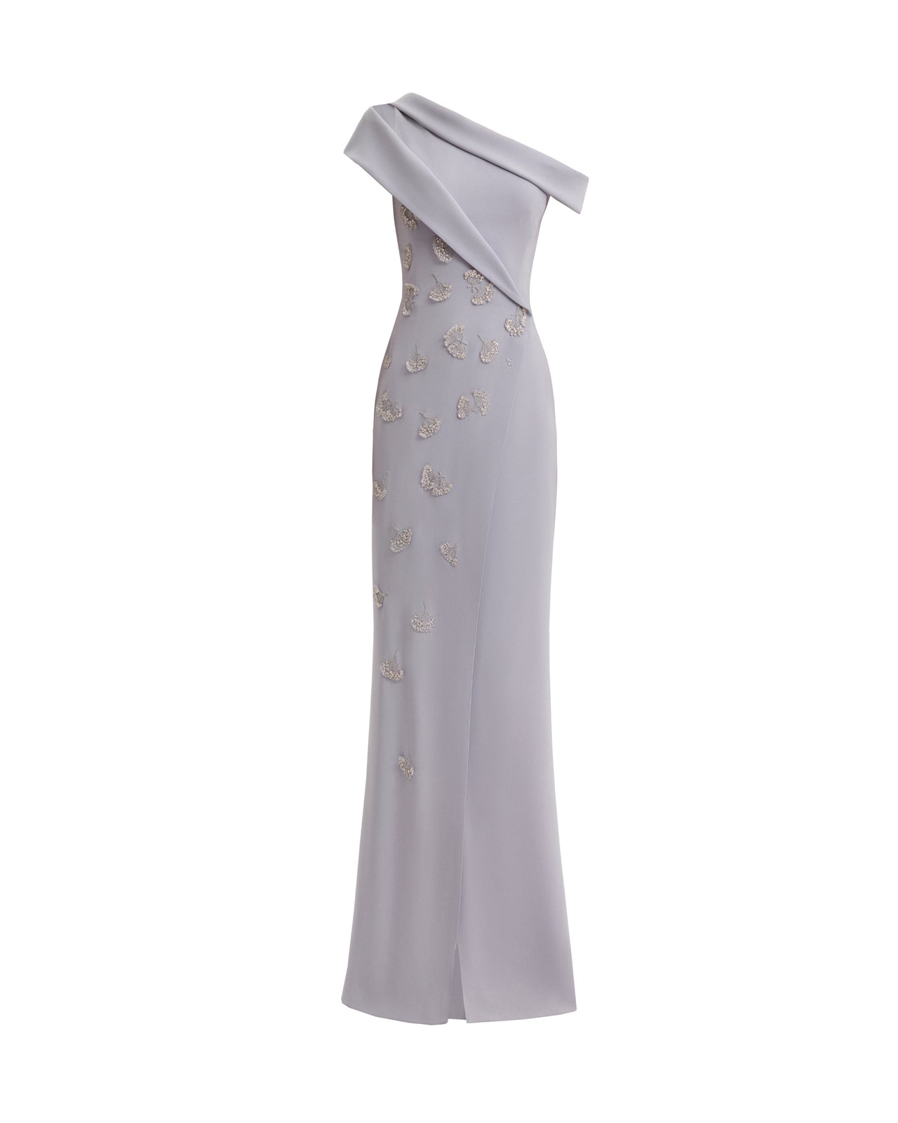 Folded Neck Asymmetrical Beaded Gown