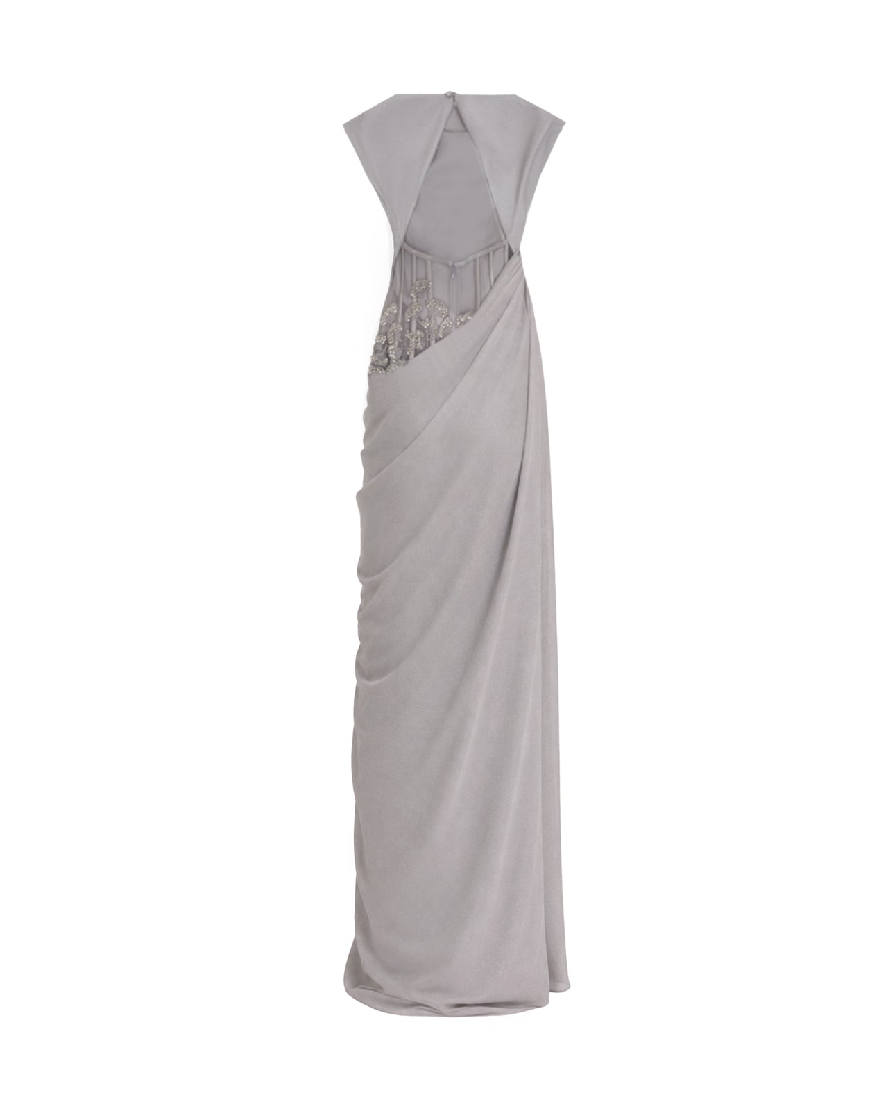 Draped High-Neck Beaded Dress