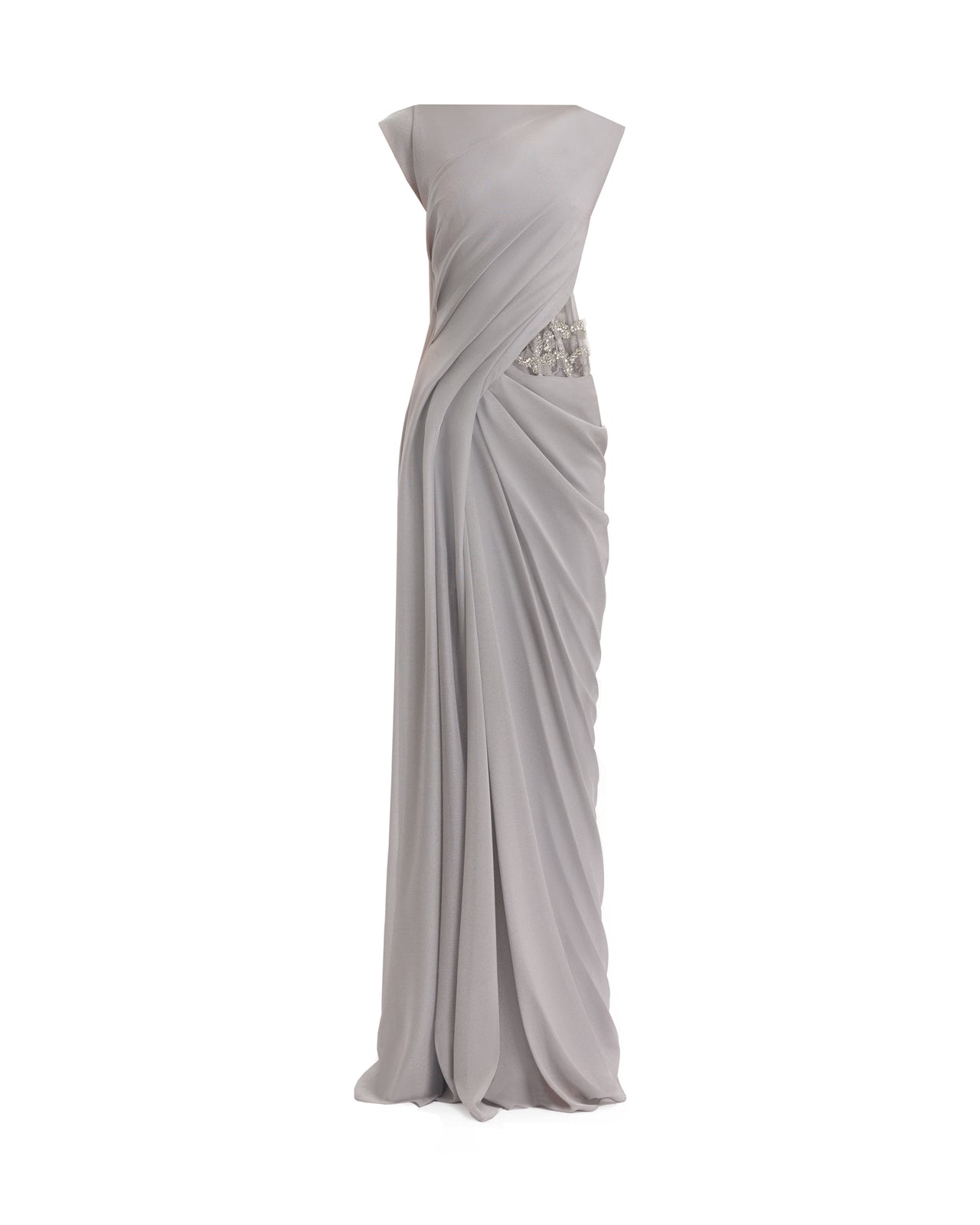 Draped High-Neck Beaded Dress