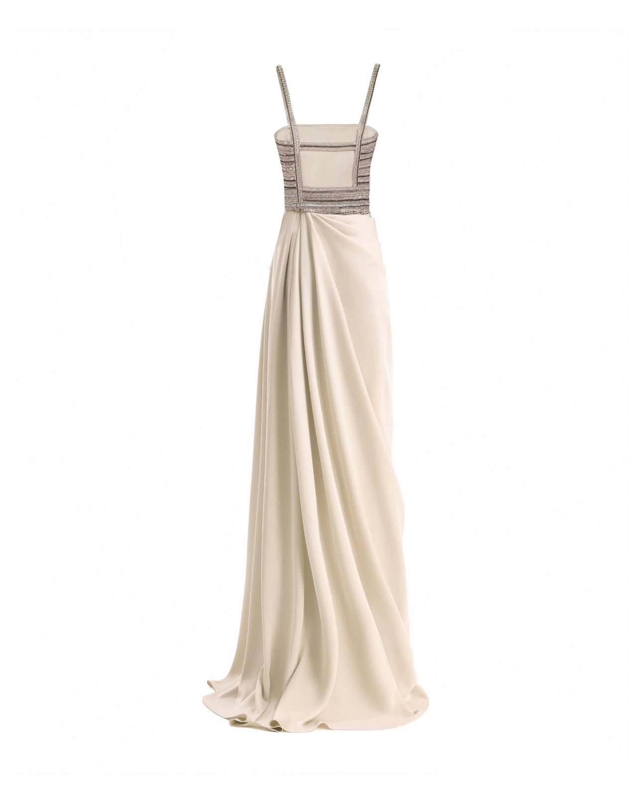 Squared-Neck Beaded Dress