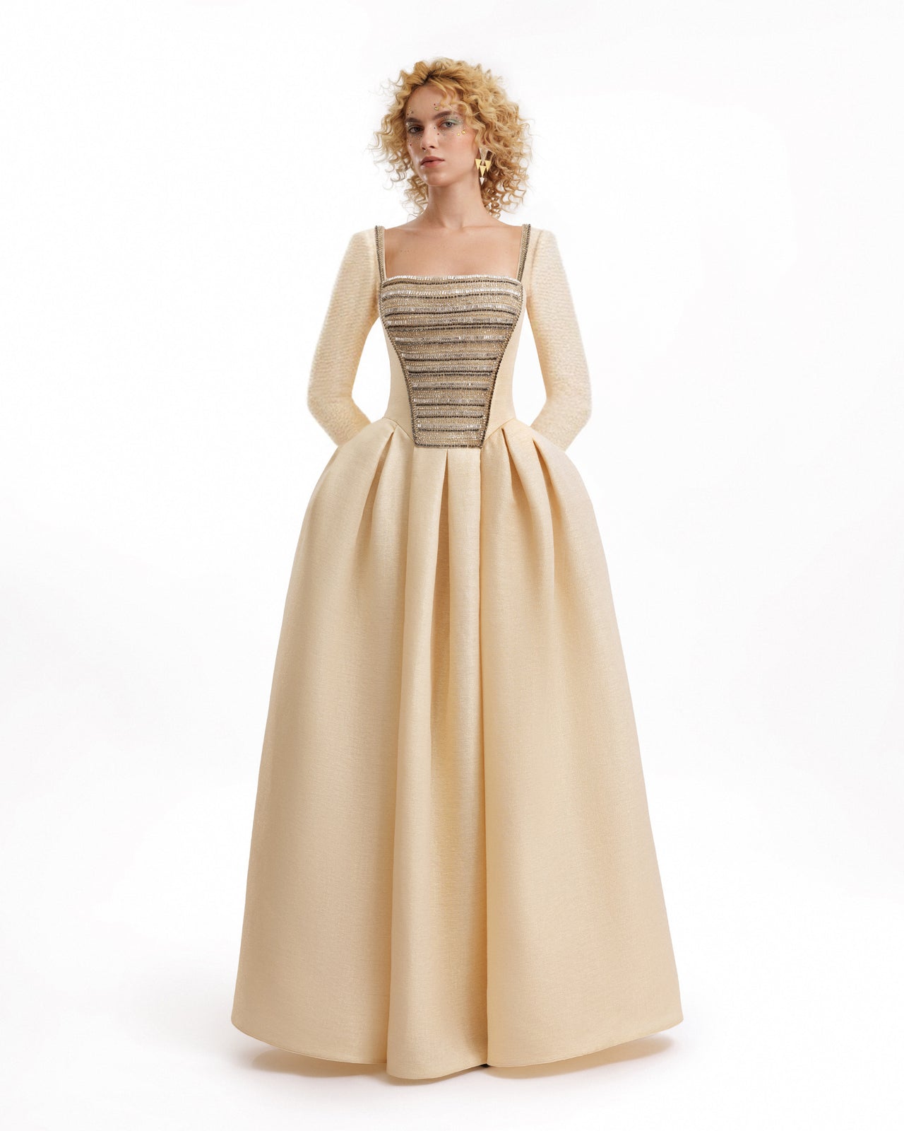 فستان جاكار برقبة مربعة