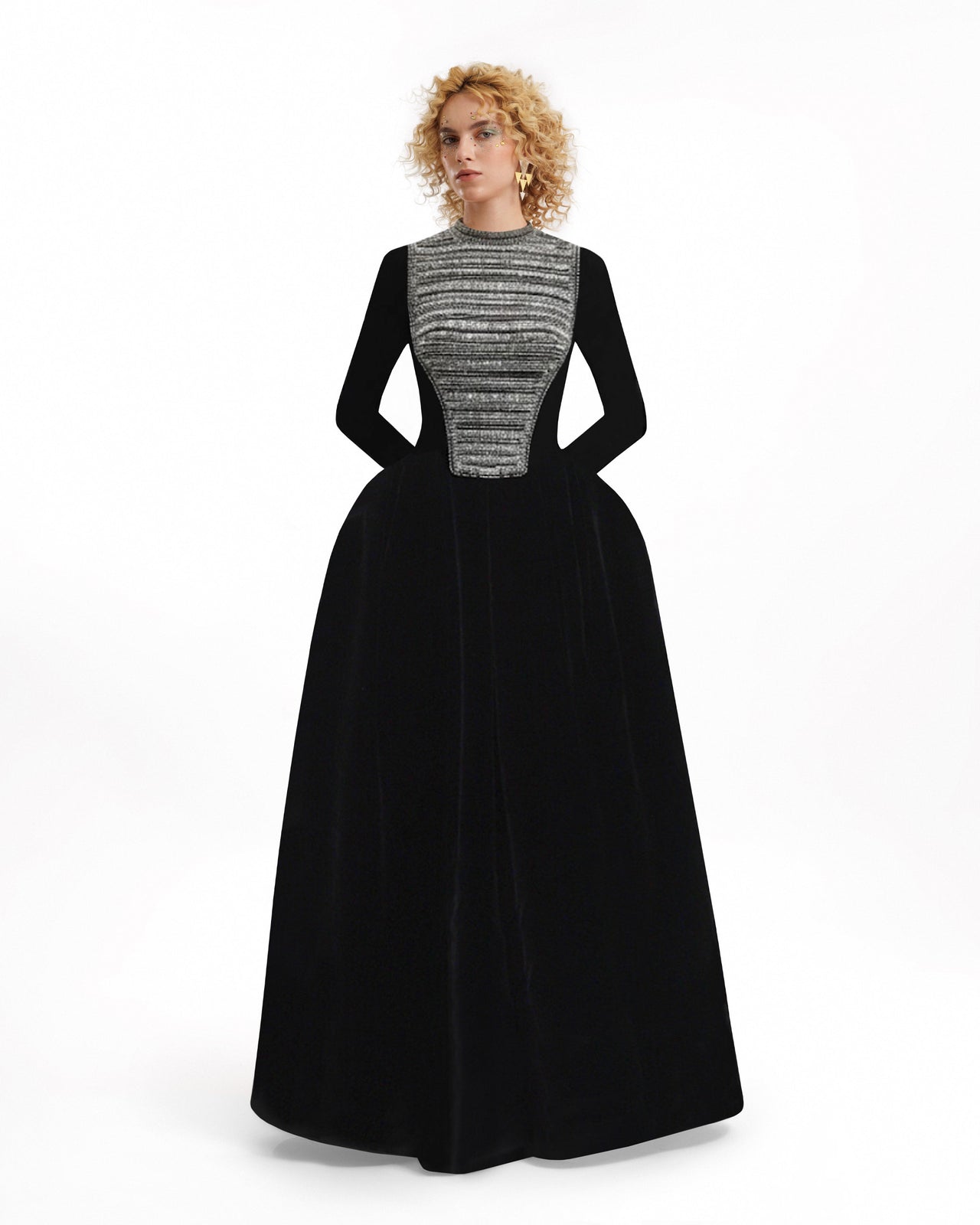 فستان جاكار برقبة مربعة