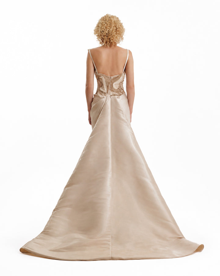Embroidered Dress with Draped Waist