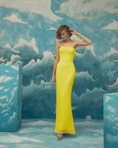 Strapless Slim-Cut Yellow Dress