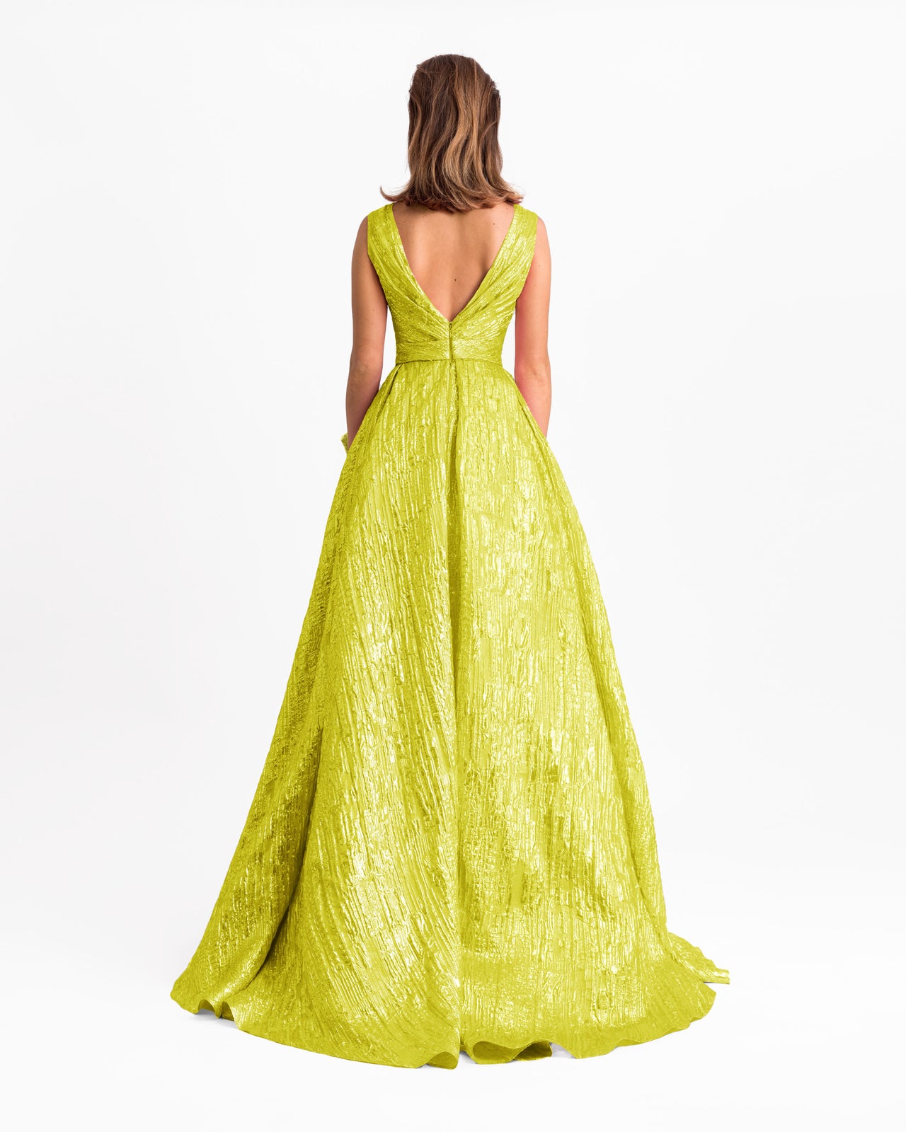 Lime Long Dress With Draped Flowers