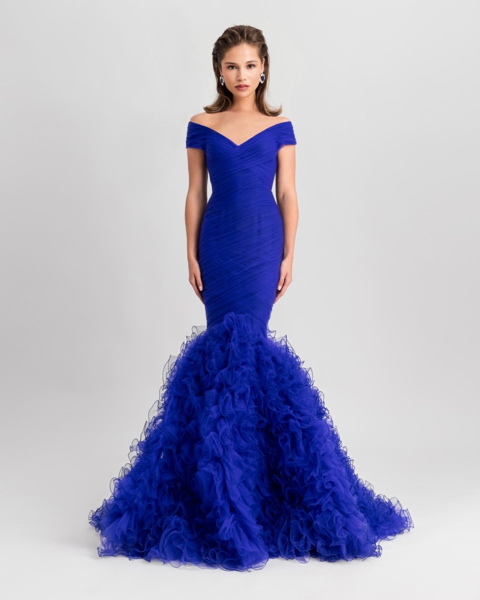 Draped Mermaid - Cut Royal Blue Dress - Gemy Maalouf