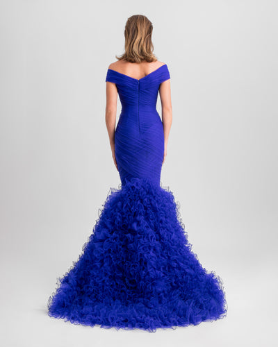 Draped Mermaid-Cut Royal Blue Dress