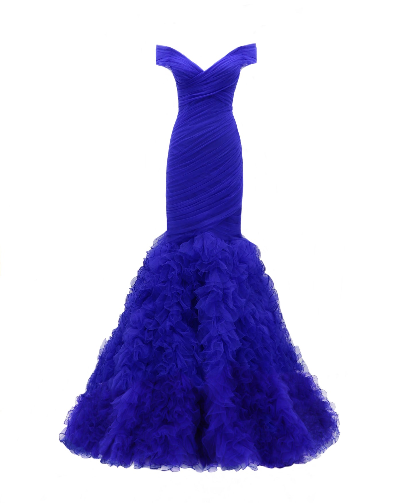 Draped Mermaid-Cut Royal Blue Dress