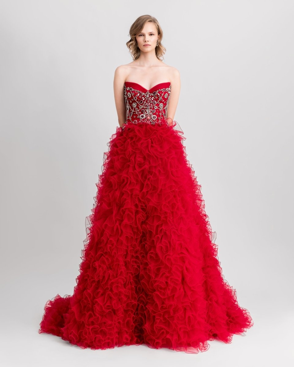 Beaded Strapless Corset Dress - Gemy Maalouf