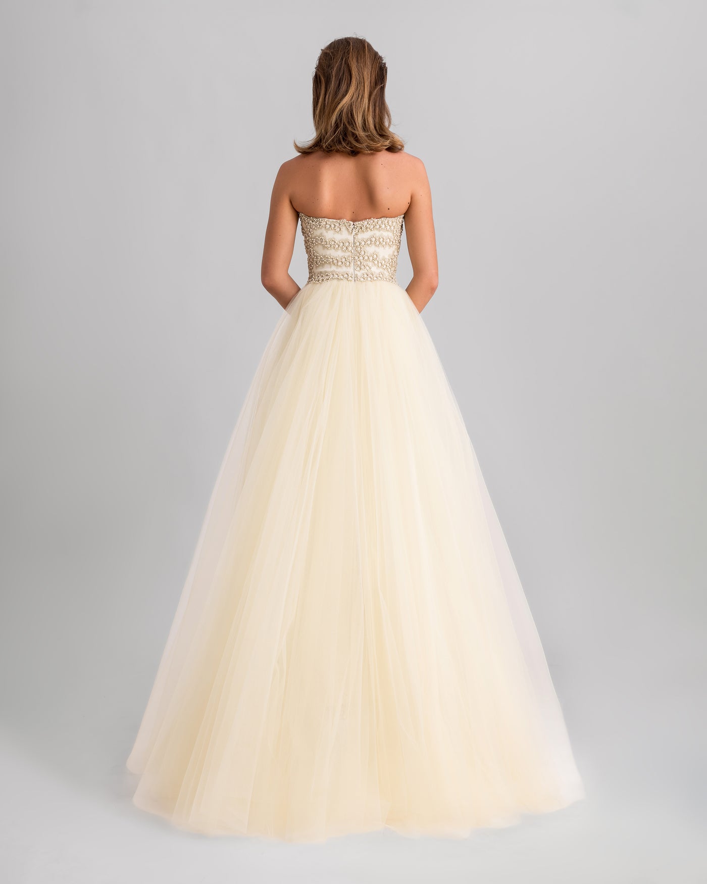 Fully Embroidered Dress With Tulle Tail