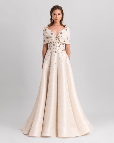 Off-The-Shoulders Gown With Bow Design