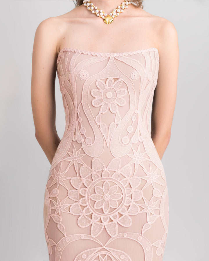 Strapless Mermaid-Cut Lace Dress