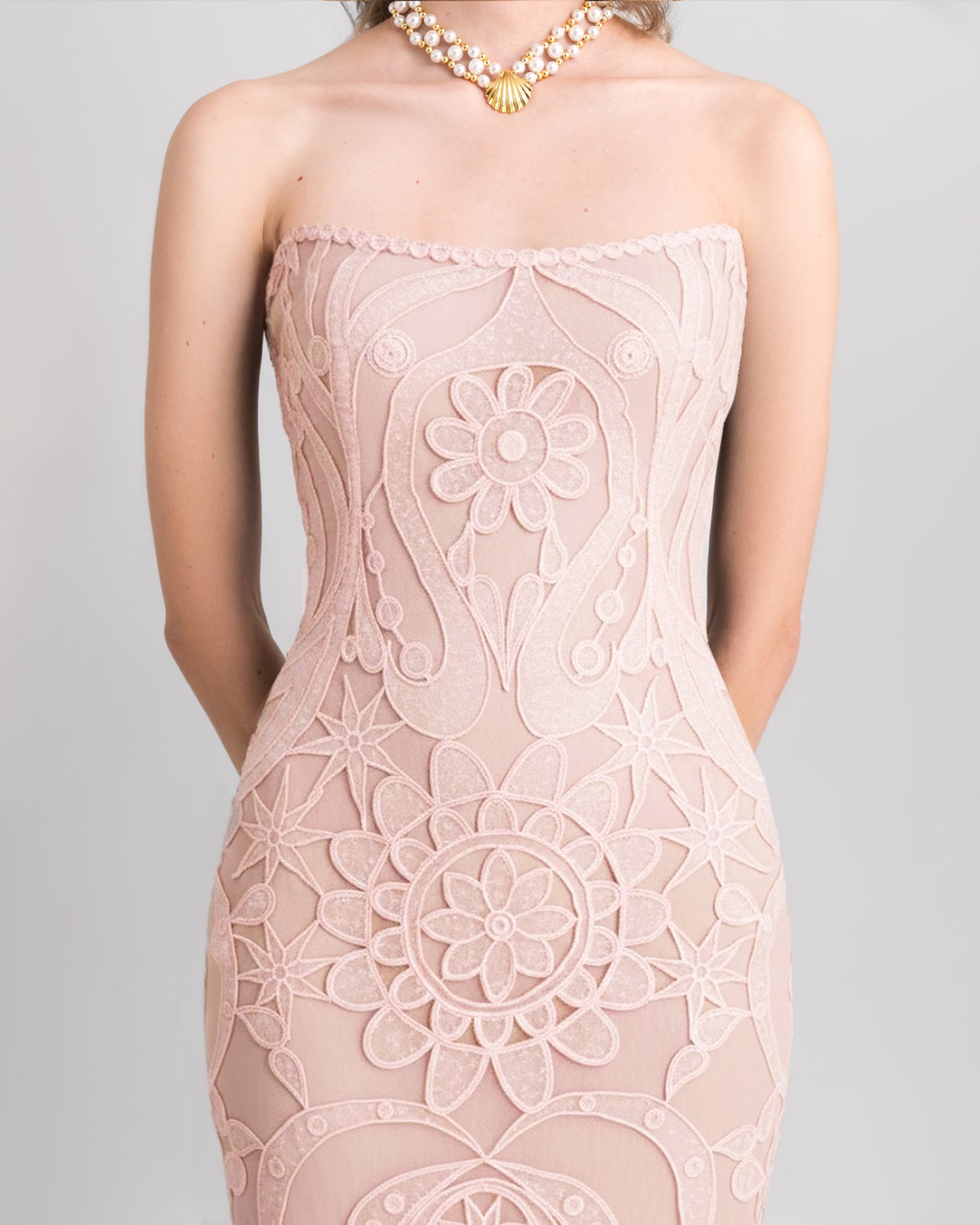 Strapless Mermaid-Cut Lace Dress