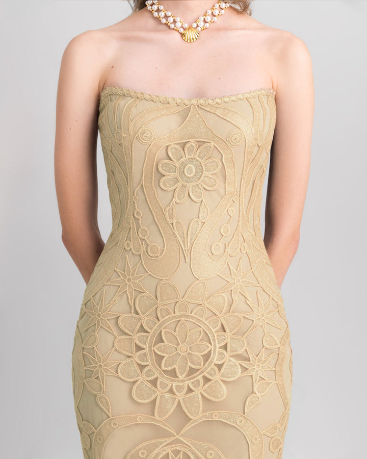 Strapless Mermaid-Cut Lace Dress