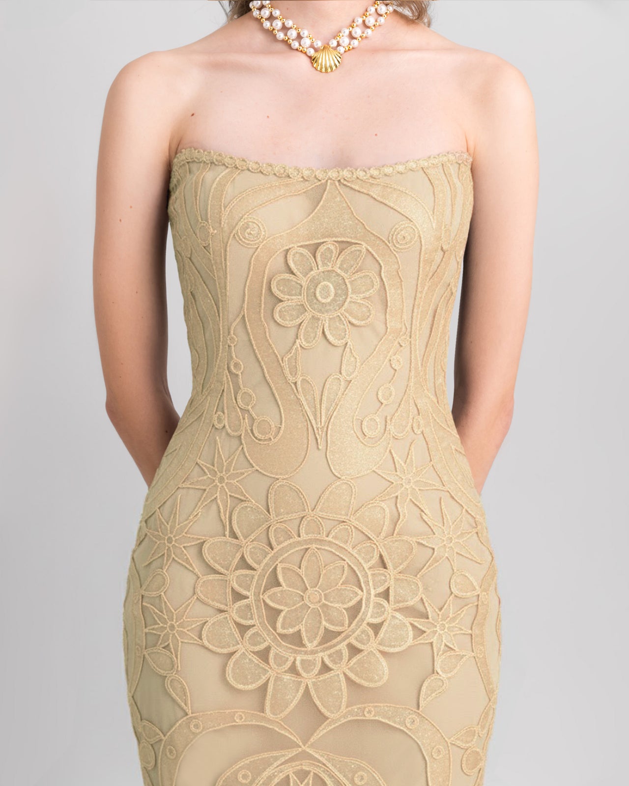 Strapless Mermaid-Cut Lace Dress