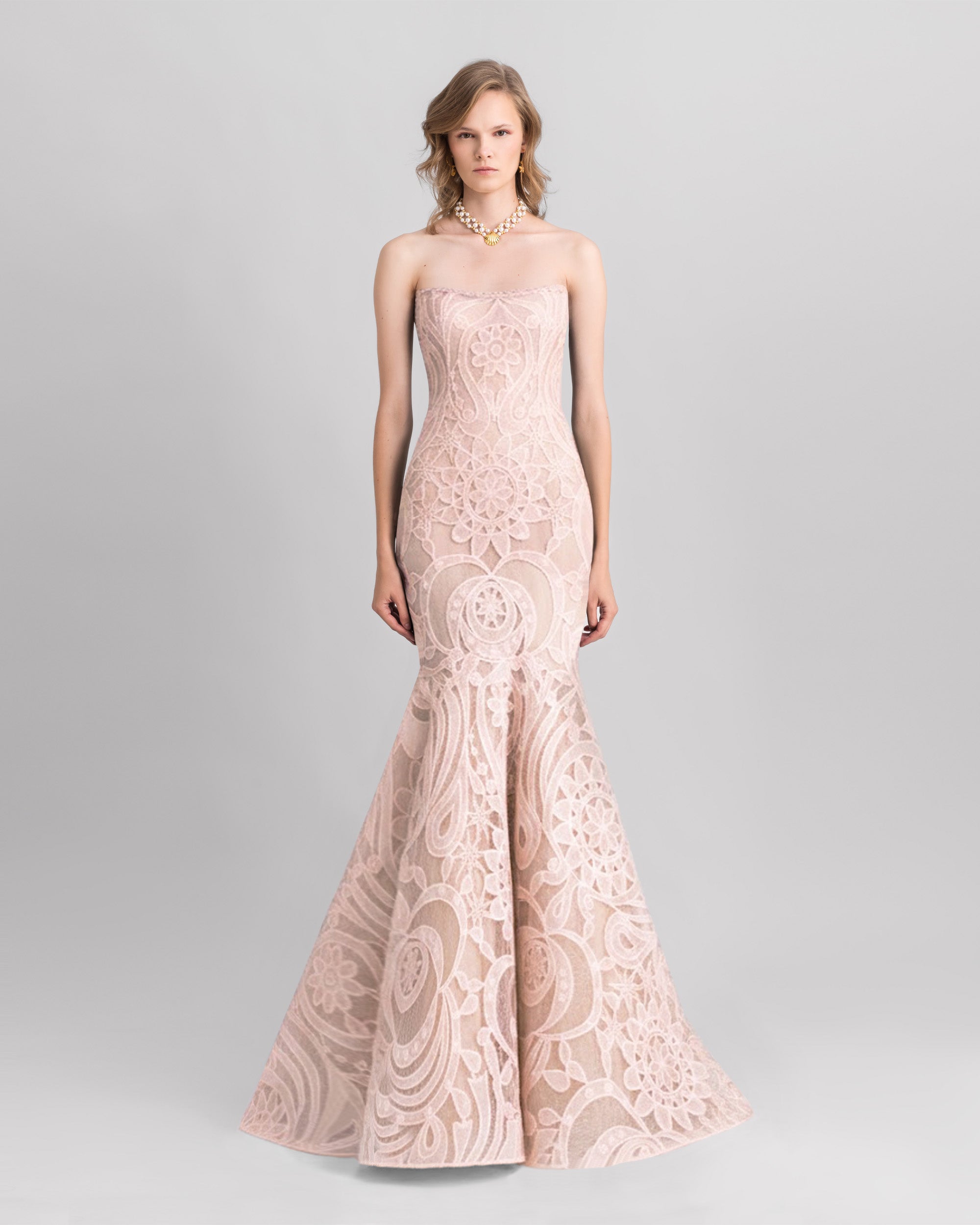 Strapless Mermaid-Cut Lace Dress