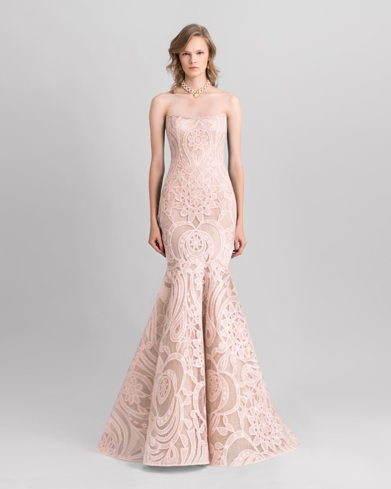 Strapless Mermaid-Cut Lace Dress