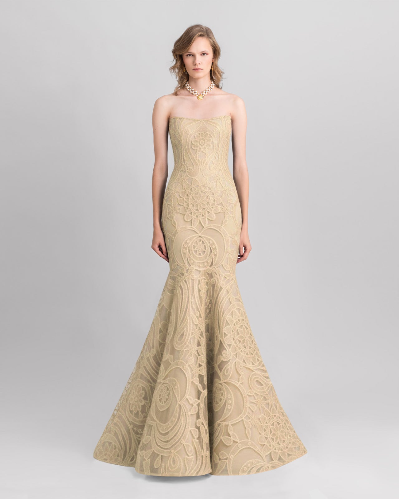 Strapless Mermaid-Cut Lace Dress
