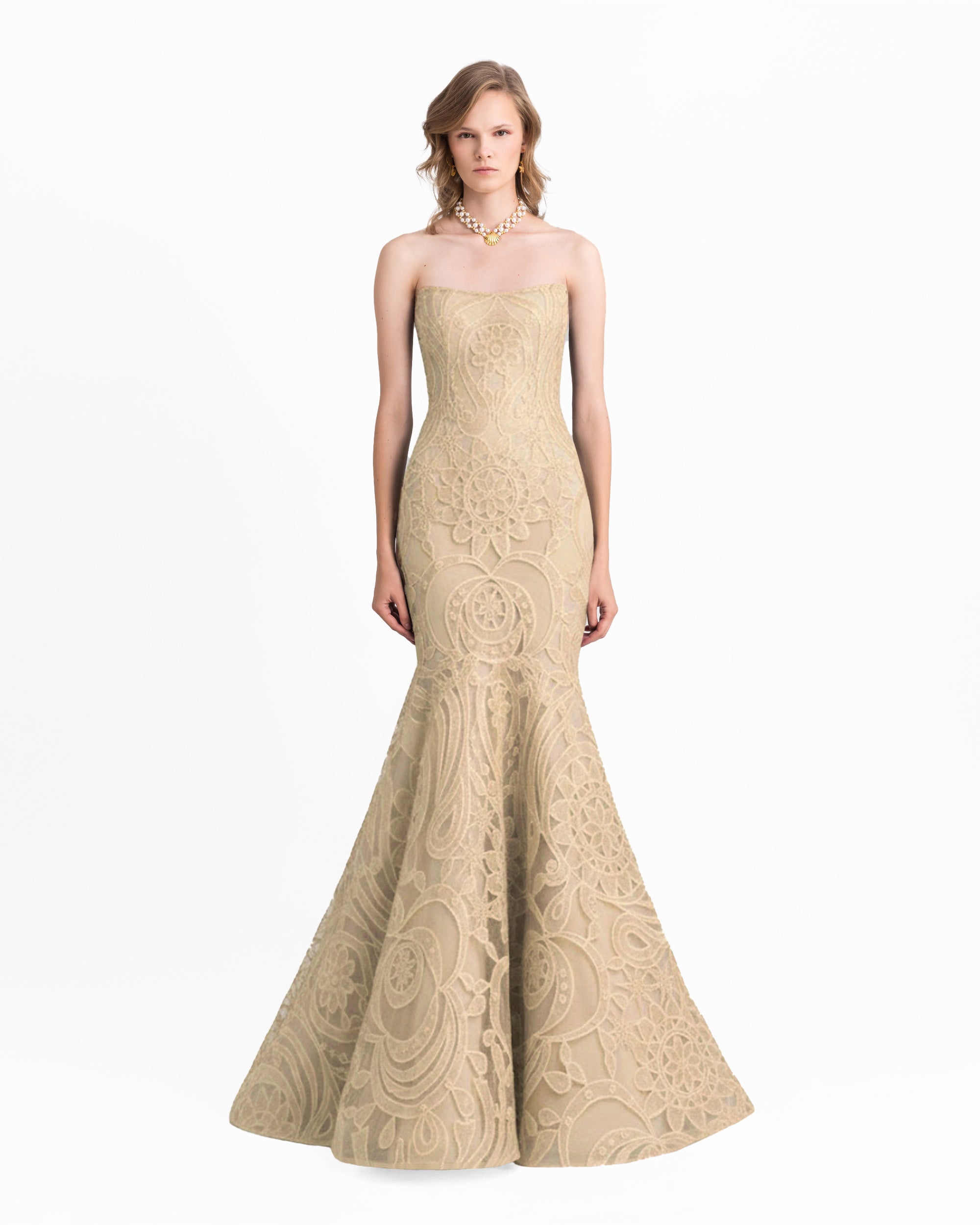Strapless Mermaid-Cut Lace Dress