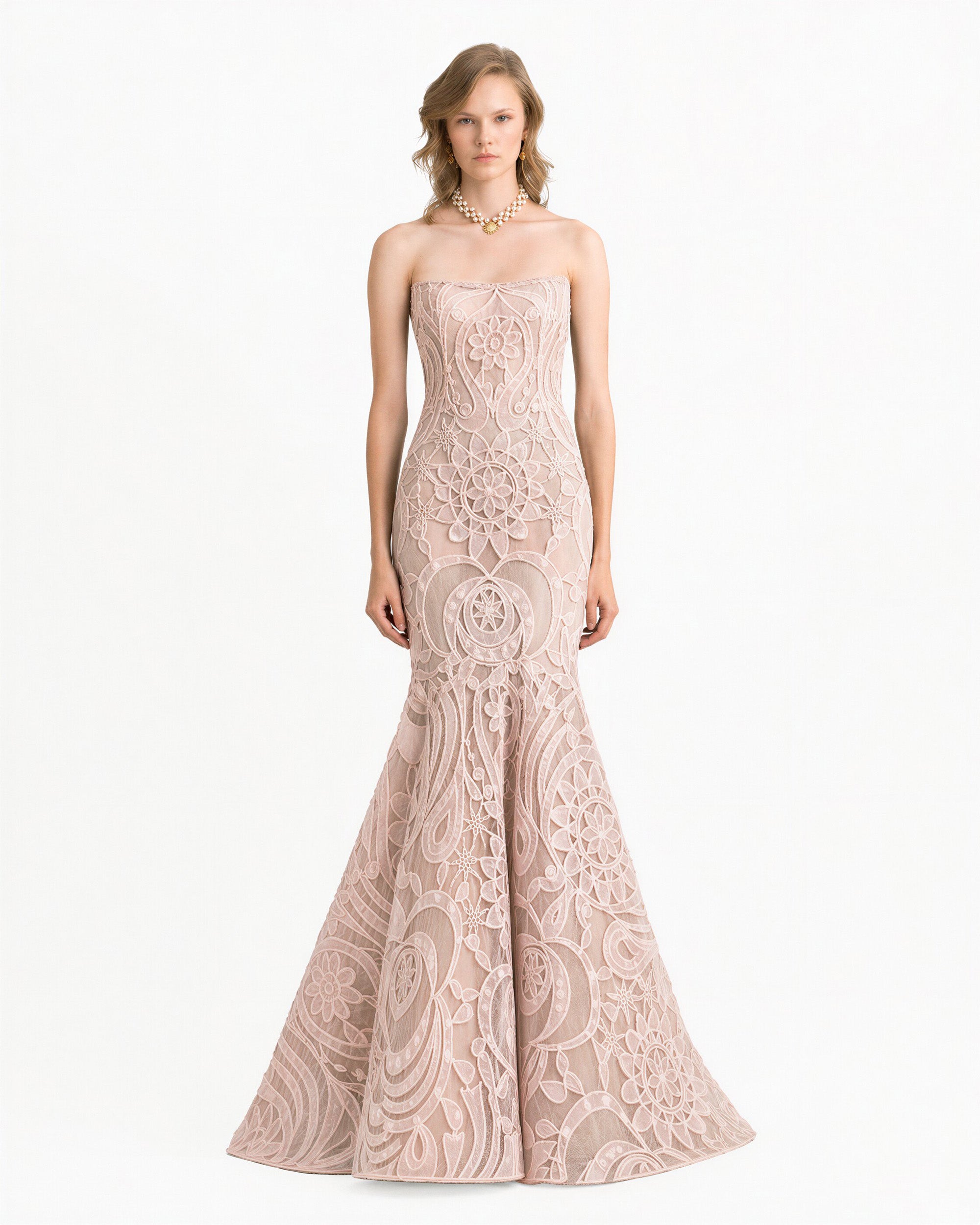Strapless Mermaid-Cut Lace Dress