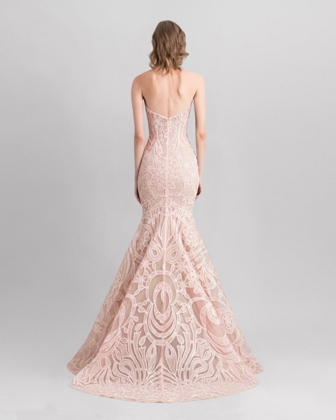 Strapless Mermaid-Cut Lace Dress