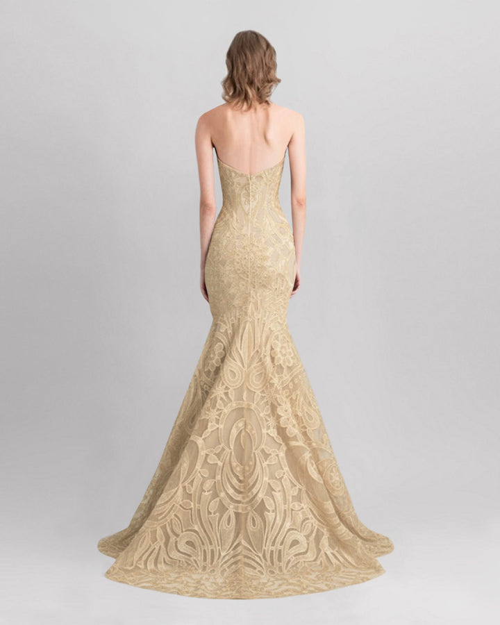 Strapless Mermaid-Cut Lace Dress