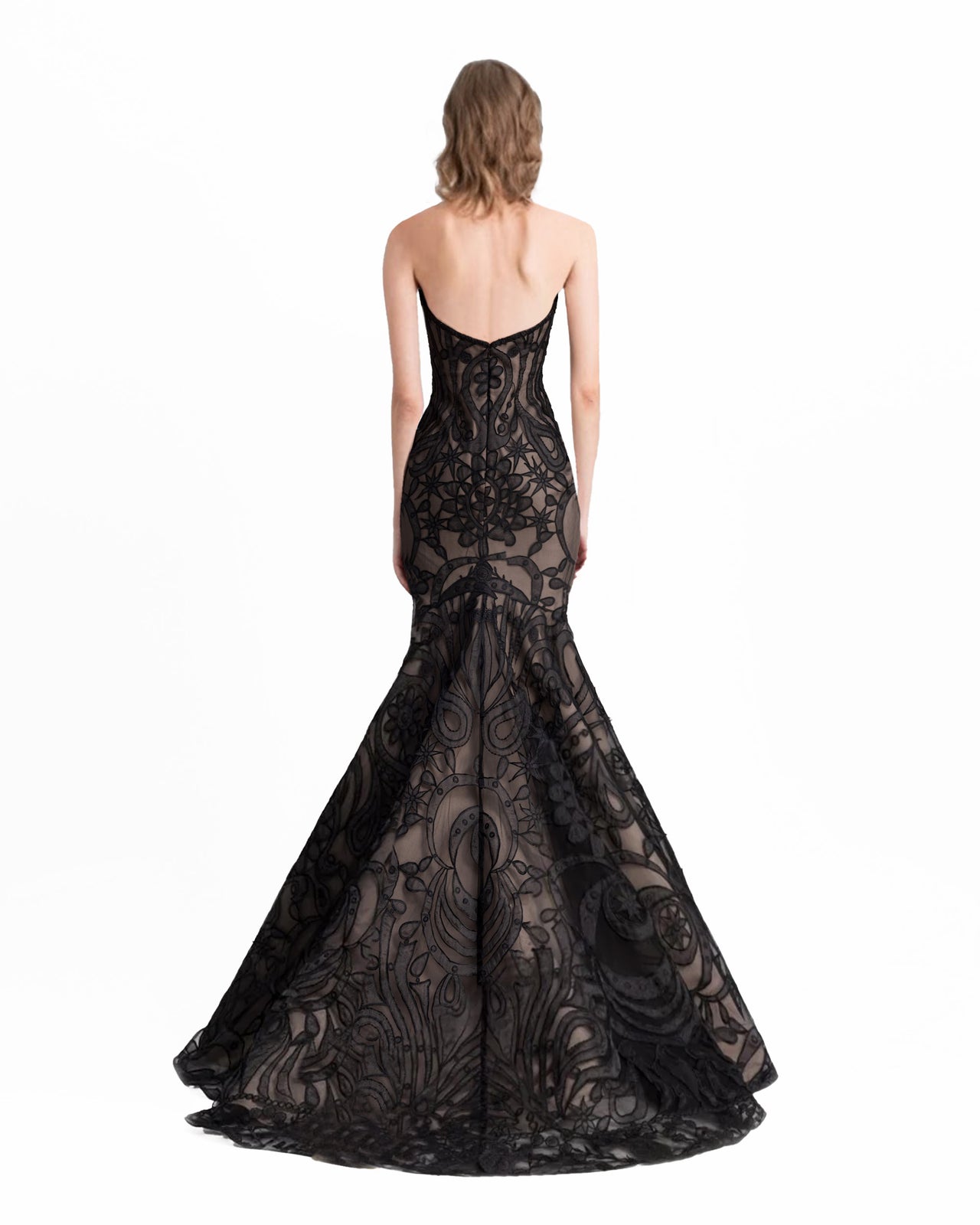 Strapless Mermaid-Cut Lace Dress