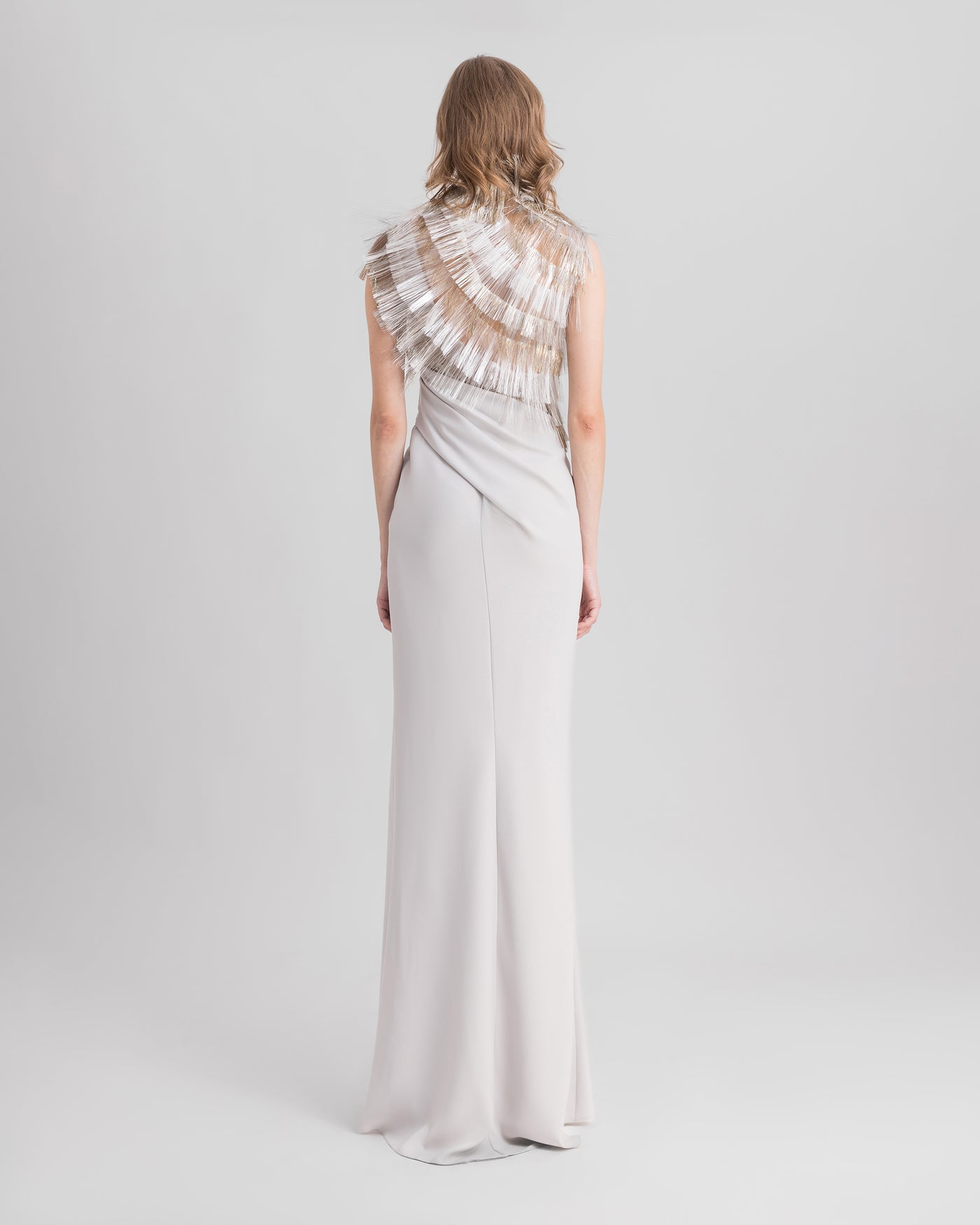 Asymmetrical Neckline Dress With Fringes