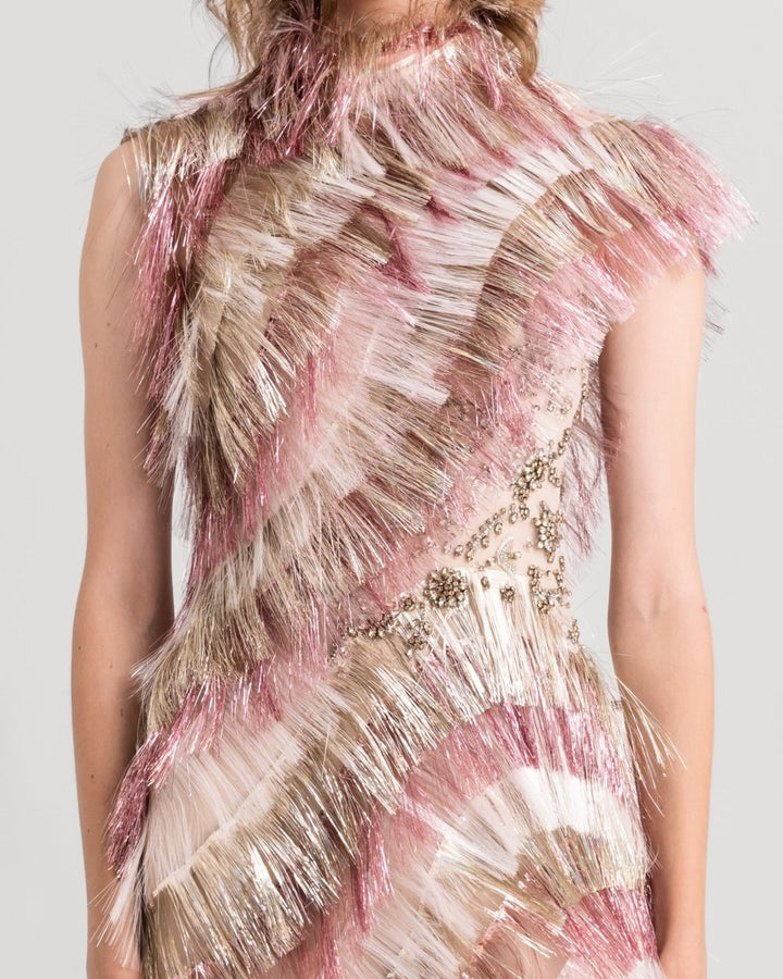 Metallic Fringes Dress - Gemy Maalouf