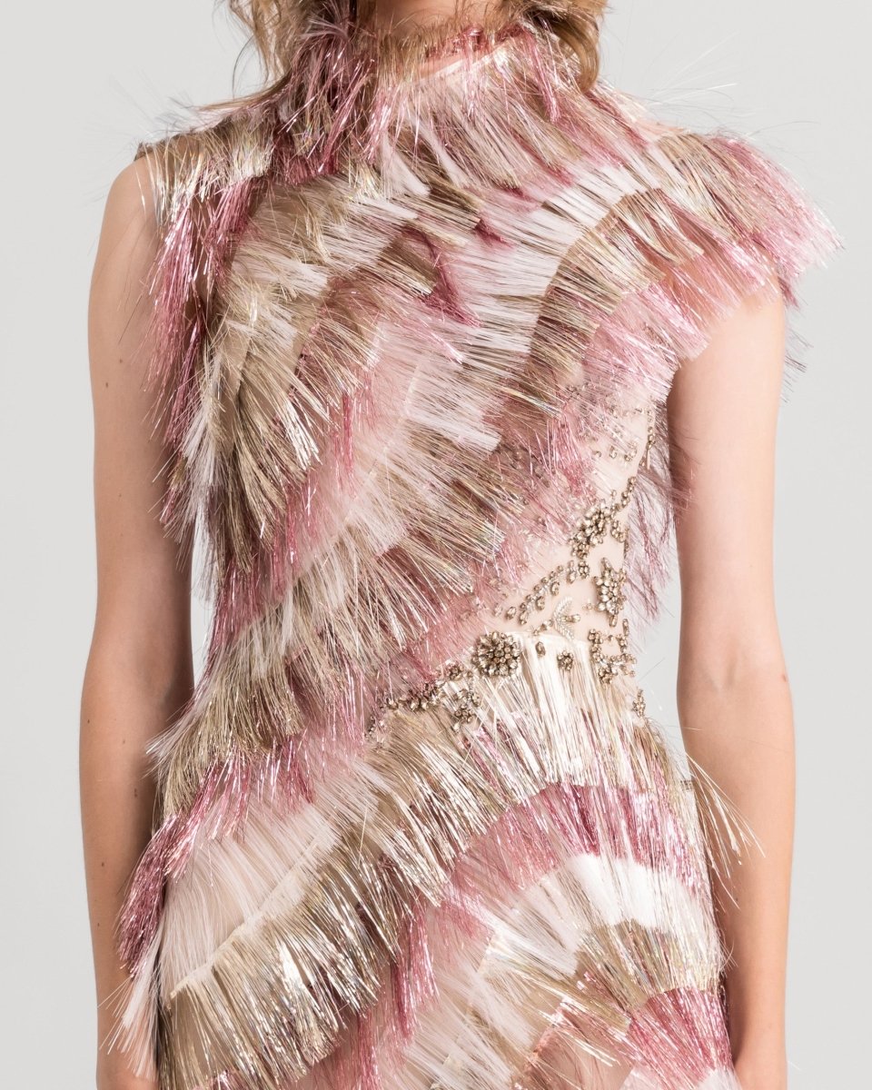 Metallic Fringes Dress - Gemy Maalouf