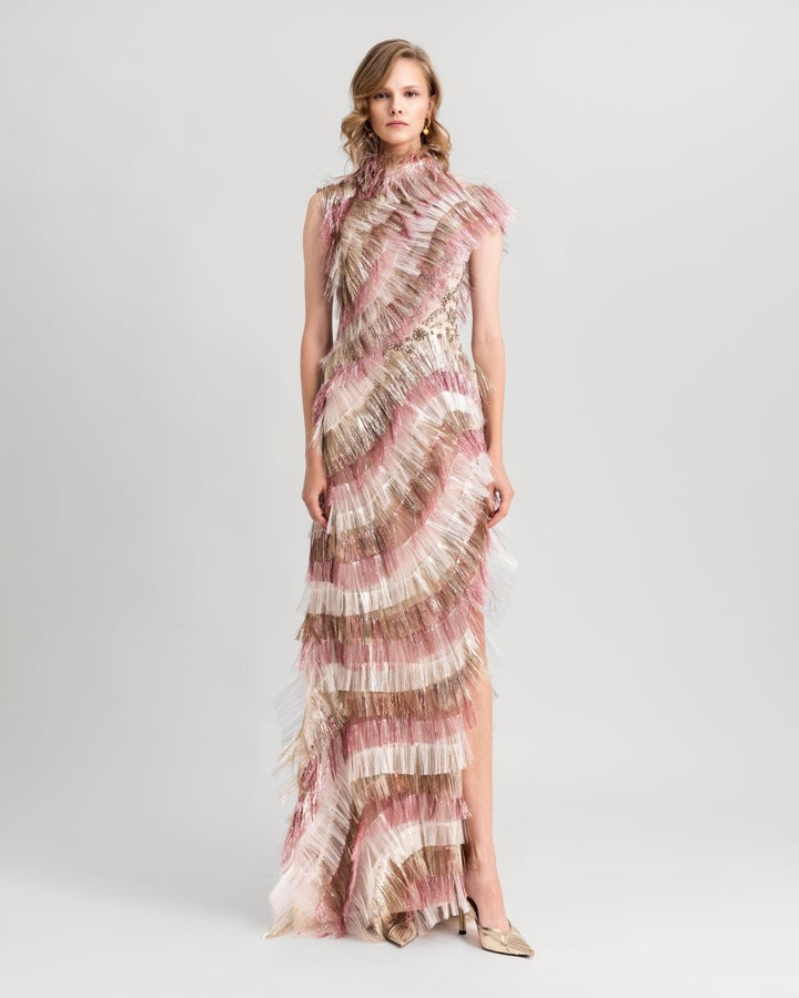 Metallic Fringes Dress - Gemy Maalouf