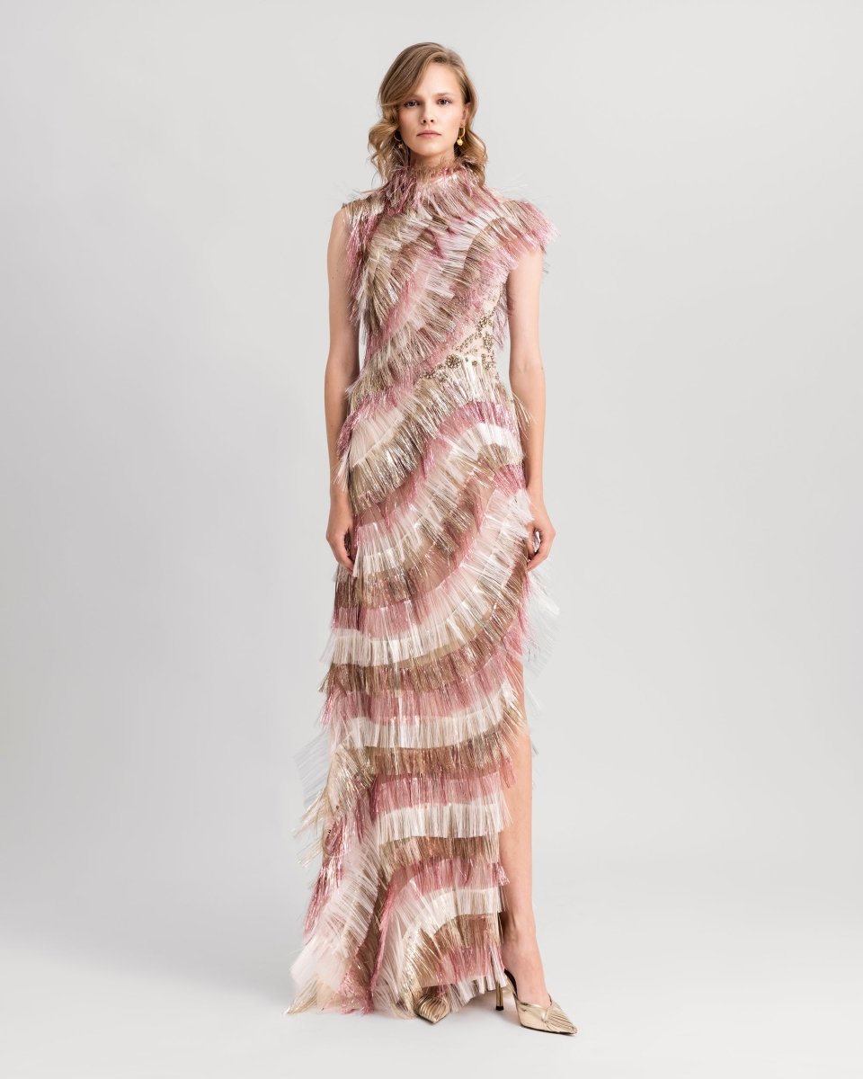 Metallic Fringes Dress - Gemy Maalouf