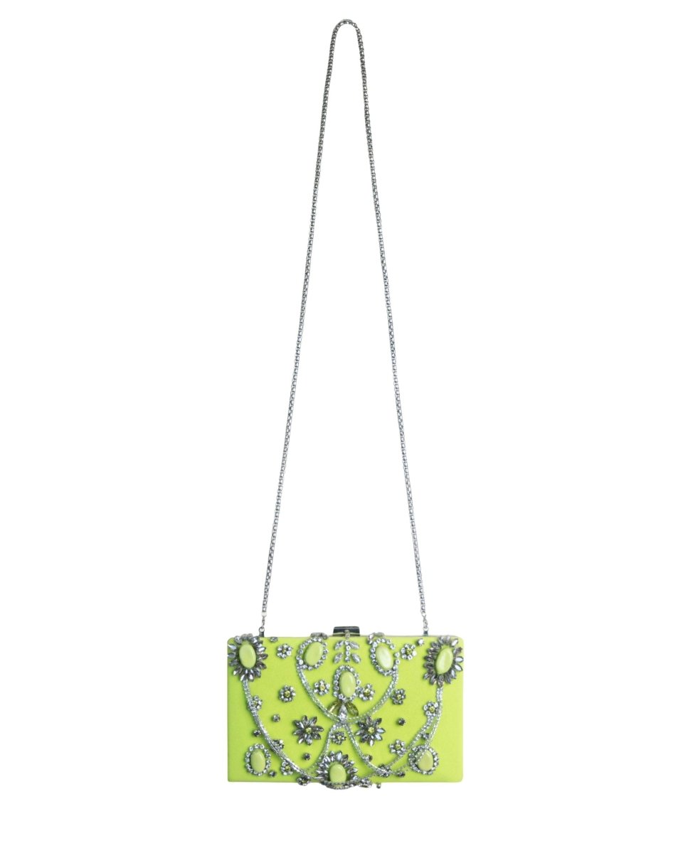 Bejeweled Lime Clutch - Gemy Maalouf