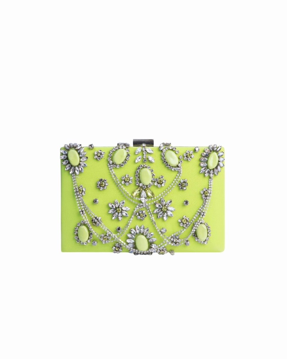 Bejeweled Lime Clutch - Gemy Maalouf